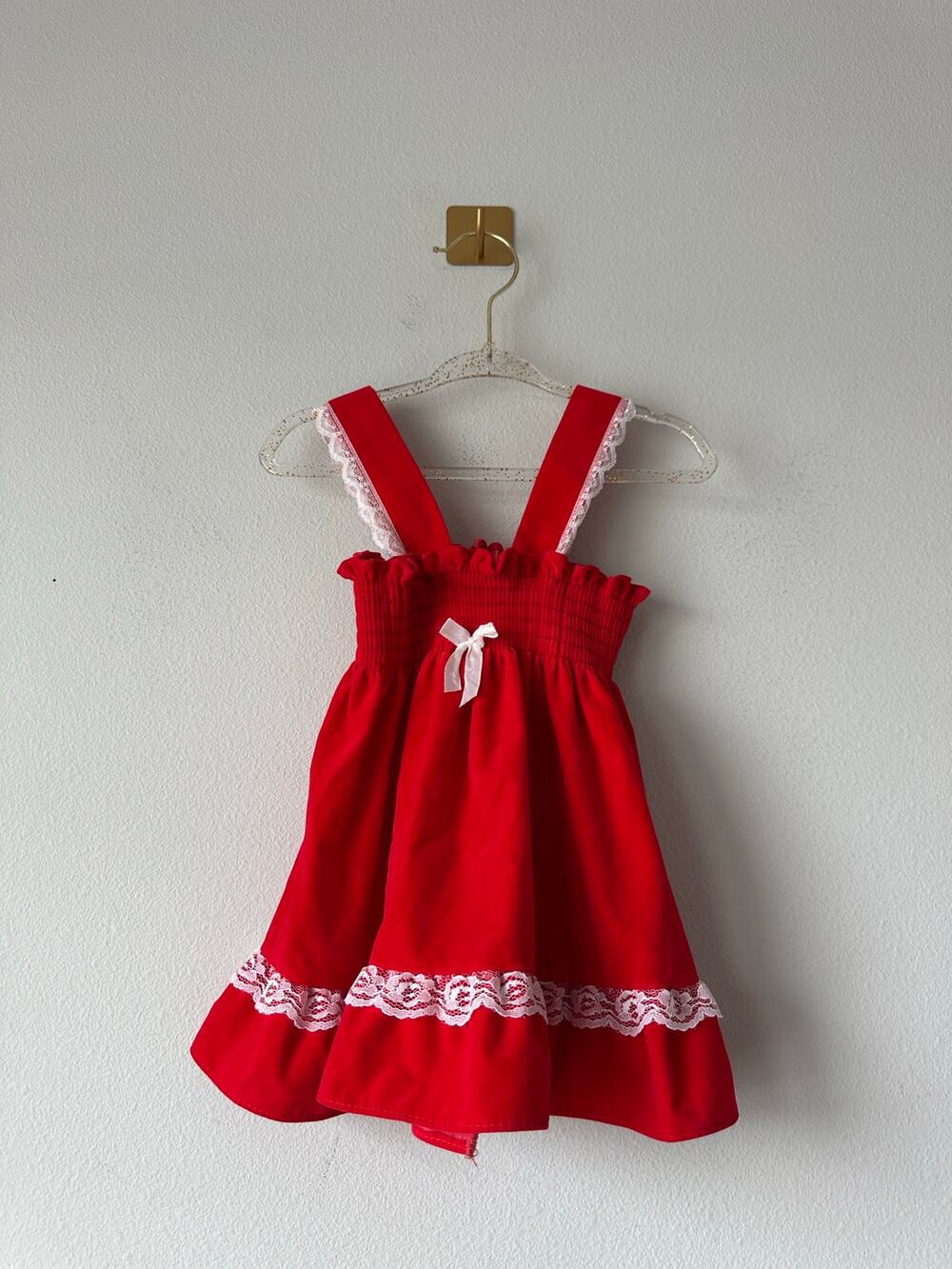 Vintage Red Velvet Lace Girls Party Dress Size 2T 3T Christmas Holiday